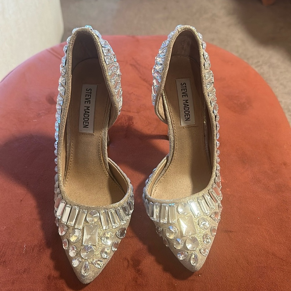Crystal embellished point toe heels